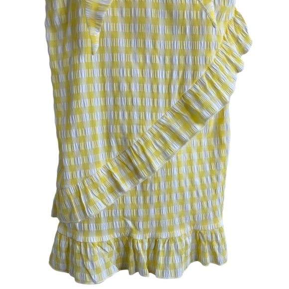 SNDYS The Label Tie Front Yellow Gingham Ruffle Mini Dress Large - Picture 4 of 11